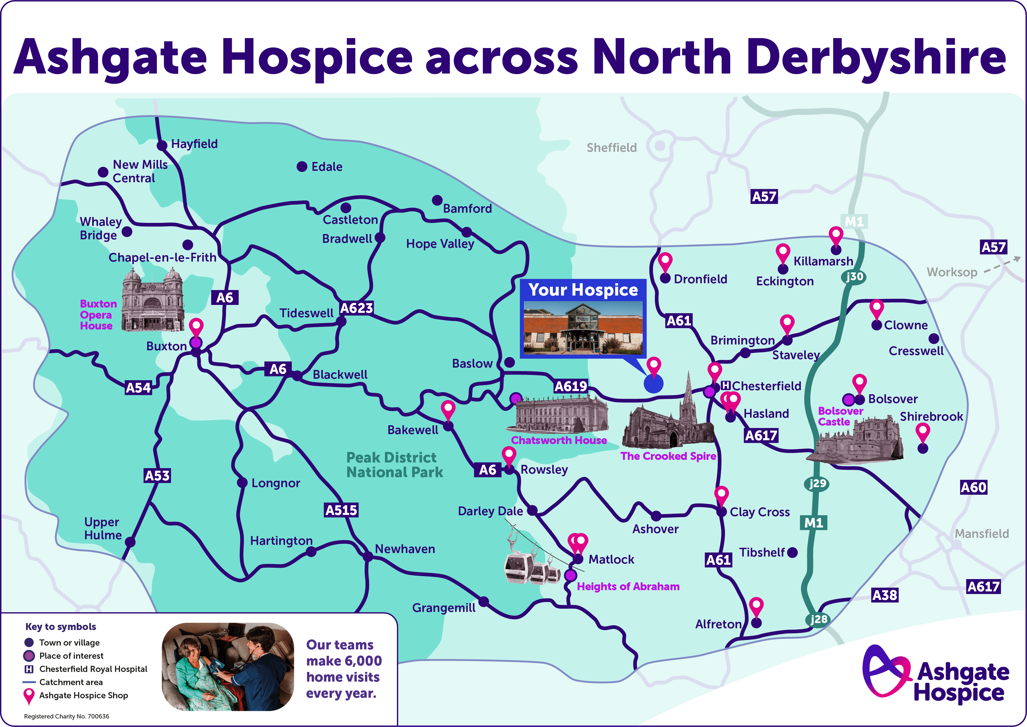 Map of North Derbyshire with shop locations.