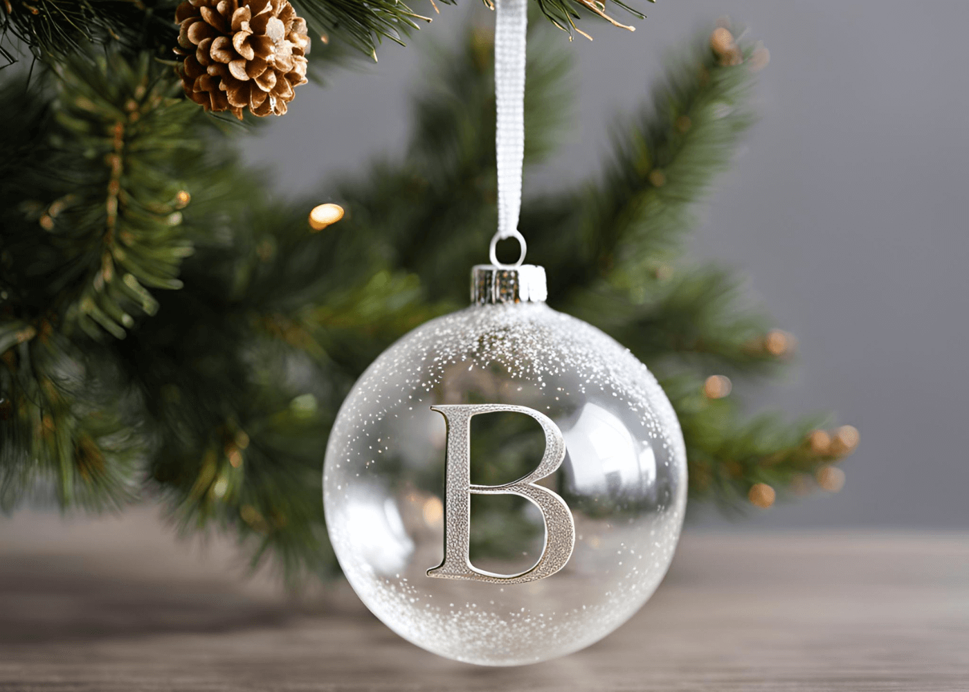 Clear glass bauble with the letter B