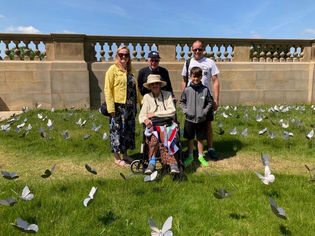 Sue with family at Chatsworth for the hospice's Butterfly Appeal.